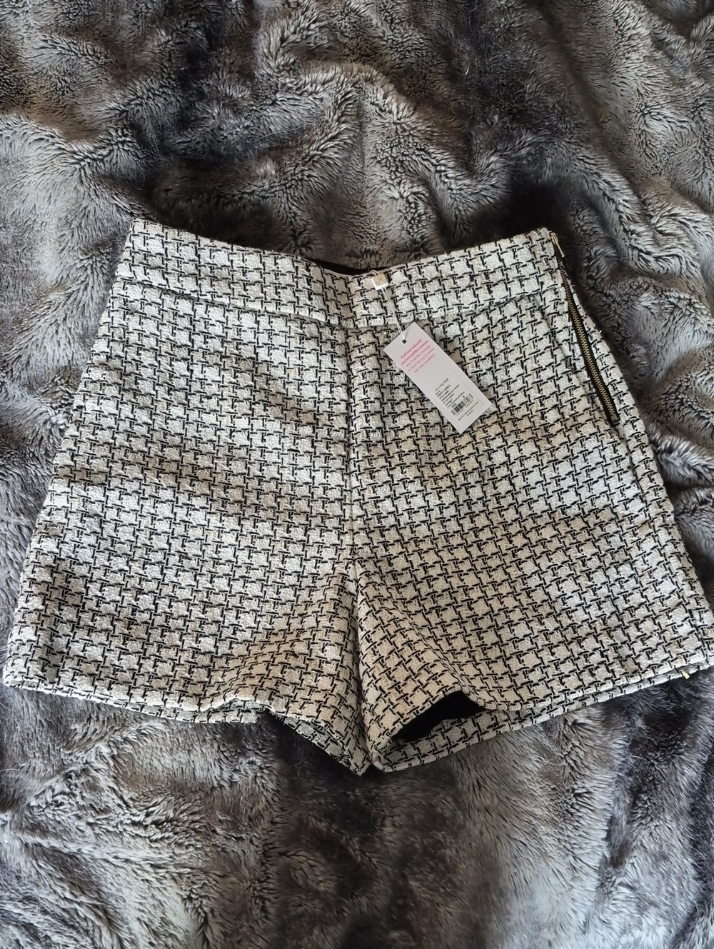 Lilly Pulitzer Cream and Black High-Waist Tweed Shorts